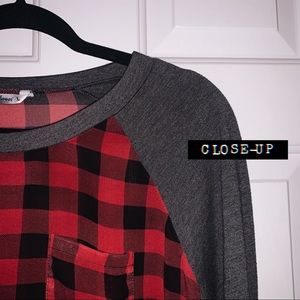 Wallflower Red Plaid Mesh Raglan Shirt